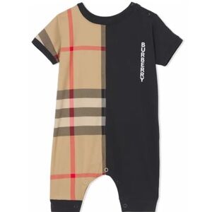 Burberry Kids Black and Beige Check Romper
